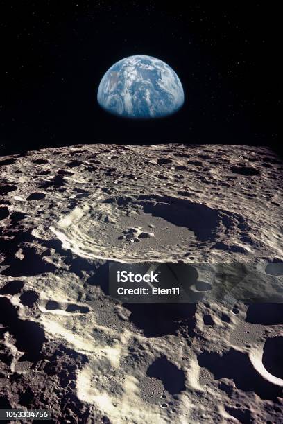 Earth Rises Above Lunar Horizon Elements Of This Image Furnished By Nasa Stock Photo - Download Image Now