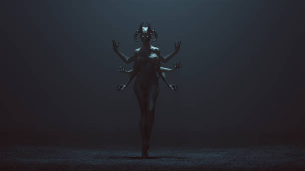 istock Sexy Multi-Armed Devil Woman in a foggy void 1053337222