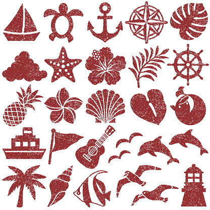 Set of summer stamp icons.