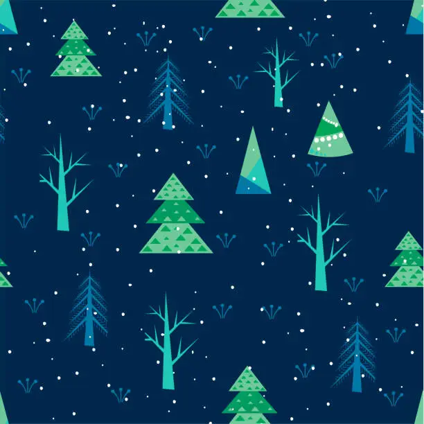 Vector illustration of Christmas seamless backgrounds, Christmas evening. Vector illustration.