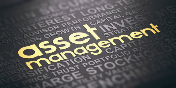 istock Asset Management Background, Words Cloud Concept In Black and Gold Tones. 1053352062