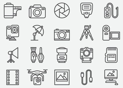 Photography and Camera Accessories Line Icons