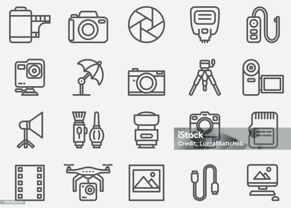 Photography and Camera Accessories Line Icons Icon Symbol stock vector