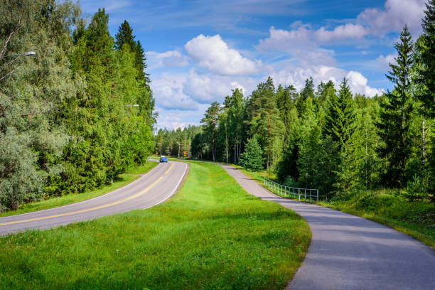hard light and curve on swedish road.