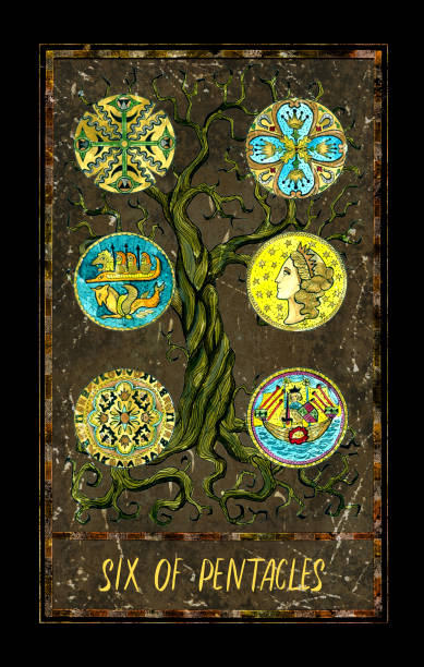 istock Six of pentacles. Minor Arcana tarot card 1053360334