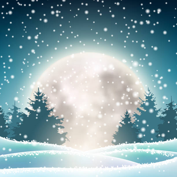 Ilustración de Paisaje Nevado Invierno Con La Luna Brillante Grande y más  Vectores Libres de Derechos de Abstracto - iStock