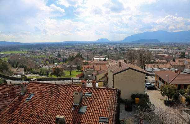 Panorama of city called GEMONA DEL FRIULI in Italy Panorama of city called GEMONA DEL FRIULI in Northern Italy gemona del friuli stock pictures, royalty-free photos & images