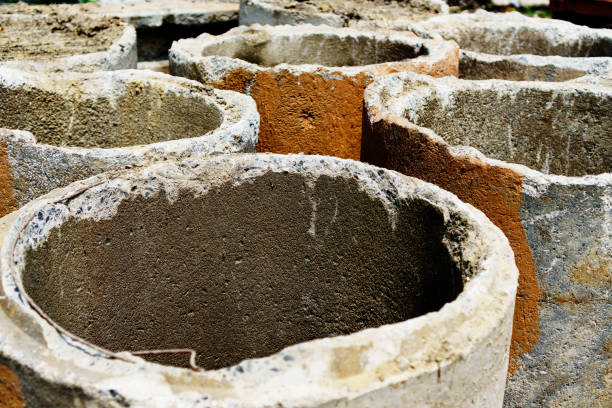 istock Concrete pipes for drainage - Industrial concrete pipe 1053375186