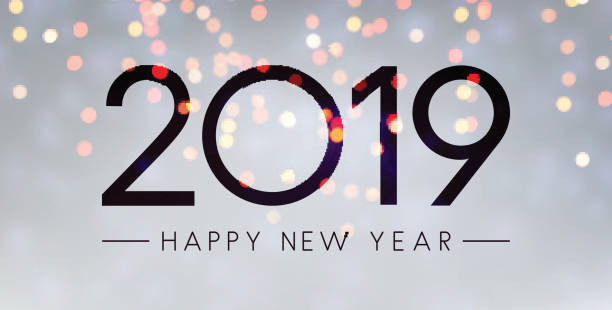 istock Grey shiny Happy New Year 2019 greeting card. 1053387666