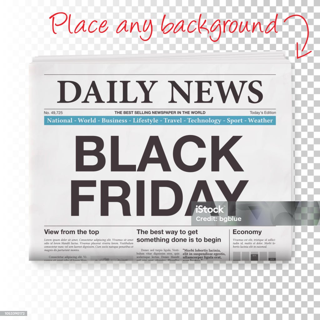 BLACK FRIDAY Schlagzeile. Zeitung auf leeren hintergrund isoliert - Lizenzfrei Zeitung Vektorgrafik