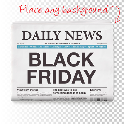 Newspaper headline : 'BLACK FRIDAY'. Realistic newspaper isolated on blank background. The layers are named to facilitate your customization. Vector Illustration (EPS10, well layered and grouped). Easy to edit, manipulate, resize or colorize. Please do not hesitate to contact me if you have any questions, or need to customise the illustration. http://www.istockphoto.com/portfolio/bgblue