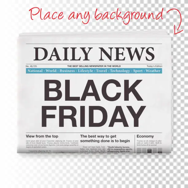 Vector illustration of BLACK FRIDAY Headline. Newspaper isolated on Blank Background