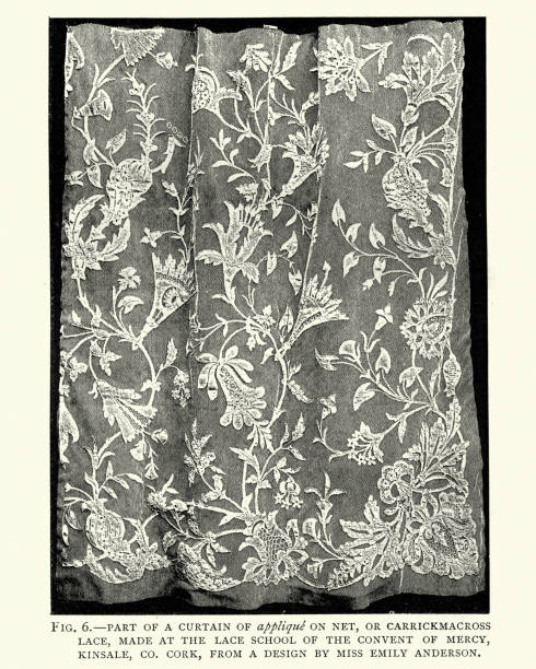 빅토리아 아일랜드 레이스 커튼 패턴, 19 세기 - lace curtain stock illustrations