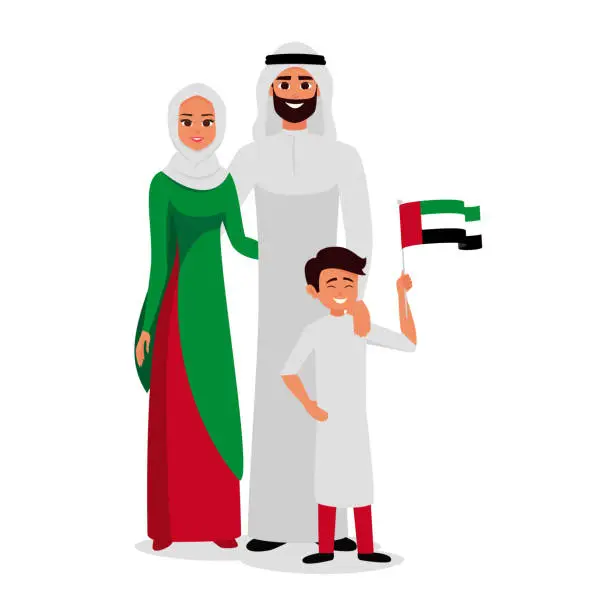 Vector illustration of Happy family celebrating the UAE Independence Day.
