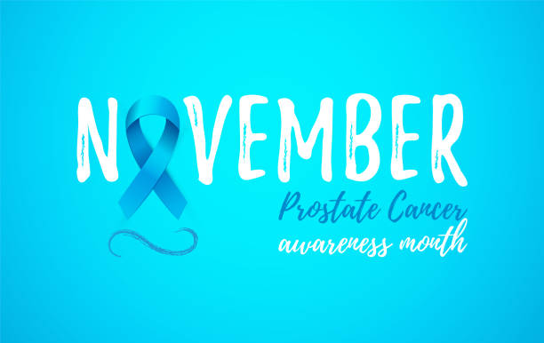 ilustrações de stock, clip art, desenhos animados e ícones de november prostate cancer awareness month card with blue 3d ribbon - abstract backgrounds bow greeting card