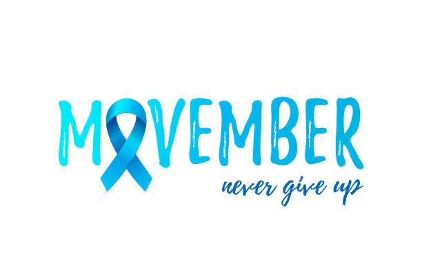 istock Movember Prostate Cancer Awareness Month card with blue 3d ribbon 1053398444