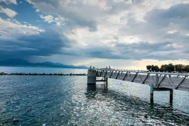 A lake view in front of the Olympic Museum. Lausanne, Switzerland.