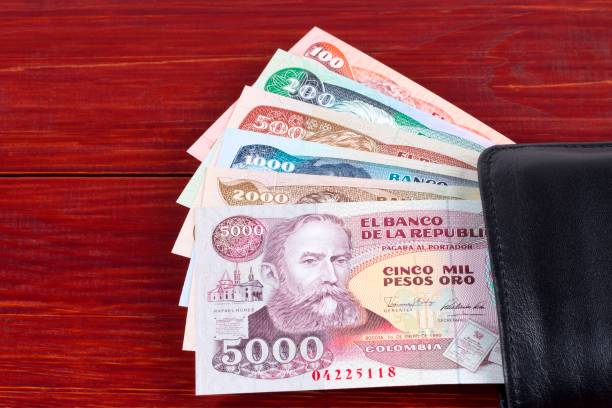 istock Old Colombian Peso in the black wallet 1053404228