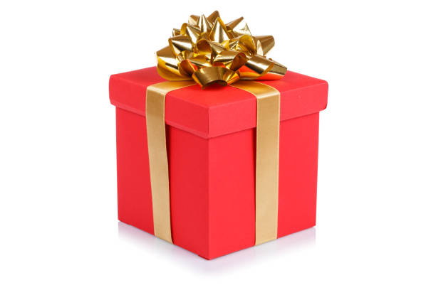birthday gift christmas present red box isolated on white - christmas present imagens e fotografias de stock