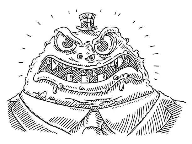 Vector illustration of Cruel Boss Cartoon Monster Drawing