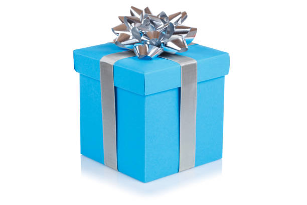 istock Birthday gift christmas present light blue box isolated on white 1053406150