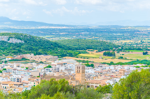 Aerial view of Felanitx with Sant Miguel church, Mallorca, Spain