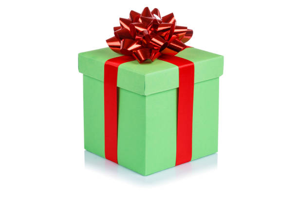 istock Birthday gift christmas present light green box isolated on white 1053407466