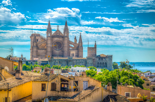 Aerial view of Cathedral of Palma de Mallorca, Spain