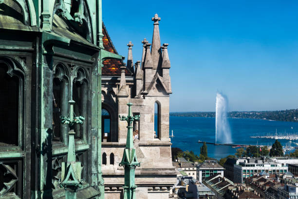 istock Cathedral St. Peter and Jet d´Eau fountain 1053409648