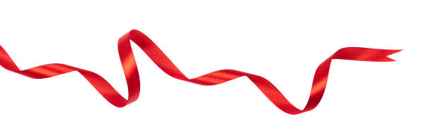 nastro rosso ondulato isolato su sfondo bianco. - ribbon satin red isolated foto e immagini stock