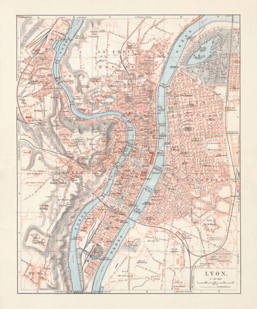 illustrations, cliparts, dessins animés et icônes de plan de la ville de lyon, auvergne-rhône-alpes, france, lithographie, publiés 1897 - lyon