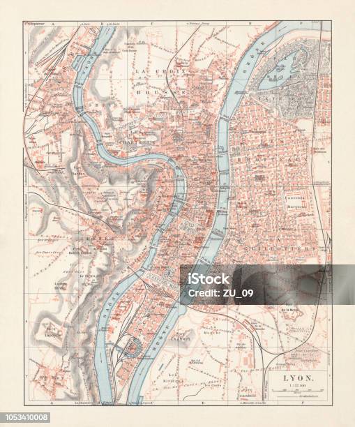 Lyon Auvergnerhônealpes Fransa Litografi Yayımlanmış 1897 Şehir Haritası Stok Vektör Sanatı & Lyon‘nin Daha Fazla Görseli