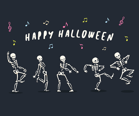 Illustration of dancing skeletons for halloween