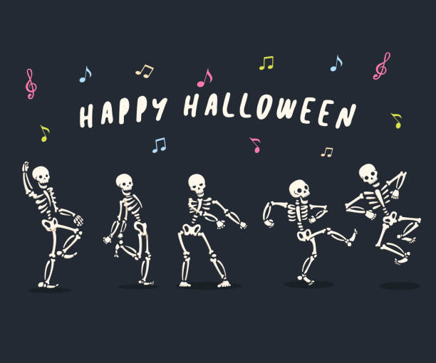 Dancine Skeletons Illustration of dancing skeletons for halloween human skeleton stock illustrations