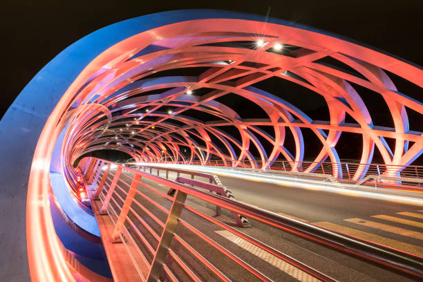 Curves and lighting on the bridge, Geneva, Switzerland Atractive and modern architecture of Geneva, Switzerland geneva switzerland stock pictures, royalty-free photos & images