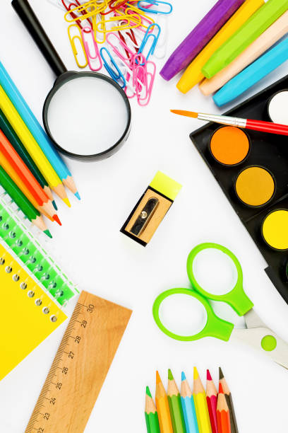 istock School and office equipment. Colorful stationery materials. 1053413918