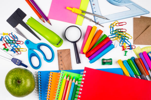istock School and office equipment. Colorful stationery materials. 1053414610