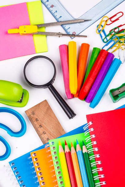 istock School and office equipment. Colorful stationery materials. 1053414652