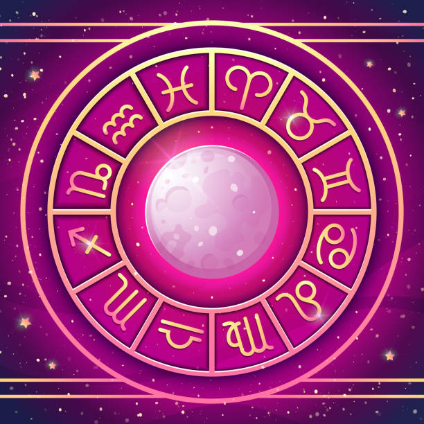 illustrazioni stock, clip art, cartoni animati e icone di tendenza di ruota zodiacale. illustrazione vettoriale - fortune telling astrology sign wheel sun