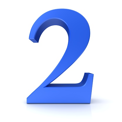 Nummer 2 Zwei Zweite 3d Blau Render Zeichen Symbol Symbol Isoliert Auf