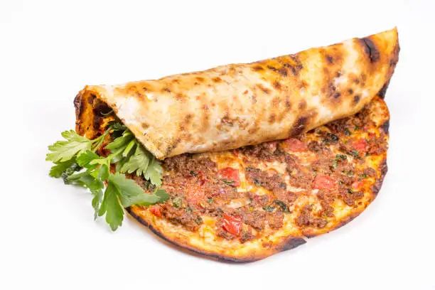 Traditional delicious Turkish foods; Turkish pizza; Lahmacun. Turkish kitchen.