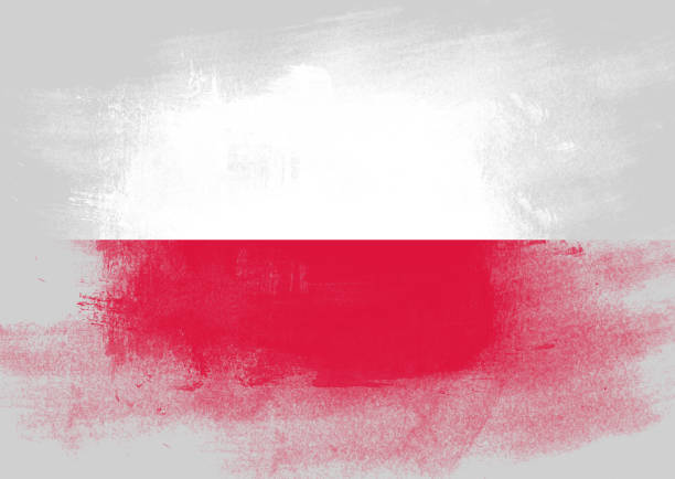 Flag of Poland painted with brush on solid background,
