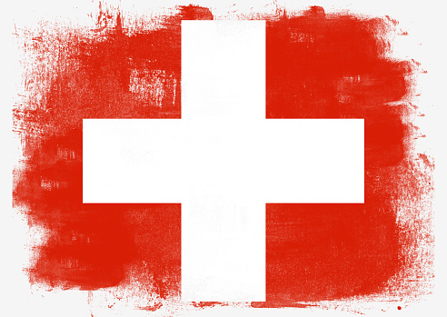 Flag of Switzerland painted with brush on solid background,