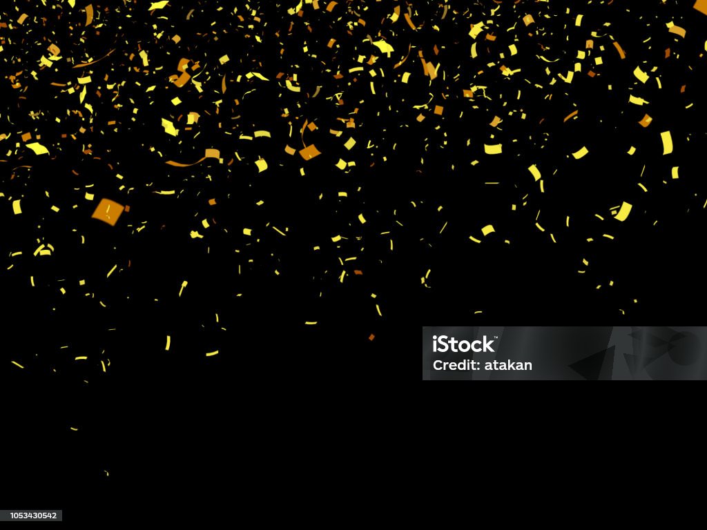 Gold glitter particles background Gold glitter particles background on black background Confetti Stock Photo