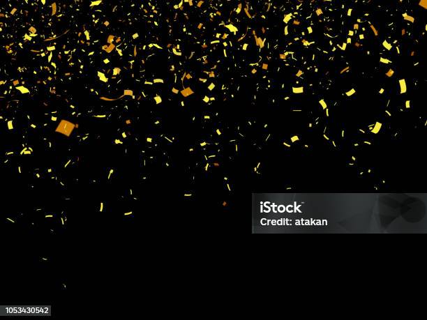 Gold Glitter Particles Background Stock Photo - Download Image Now - Confetti, Black Background, Gold - Metal