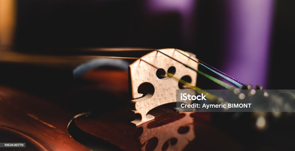 Violin Close-up of a violin, Music Bow - Musical Equipment Stock Photo