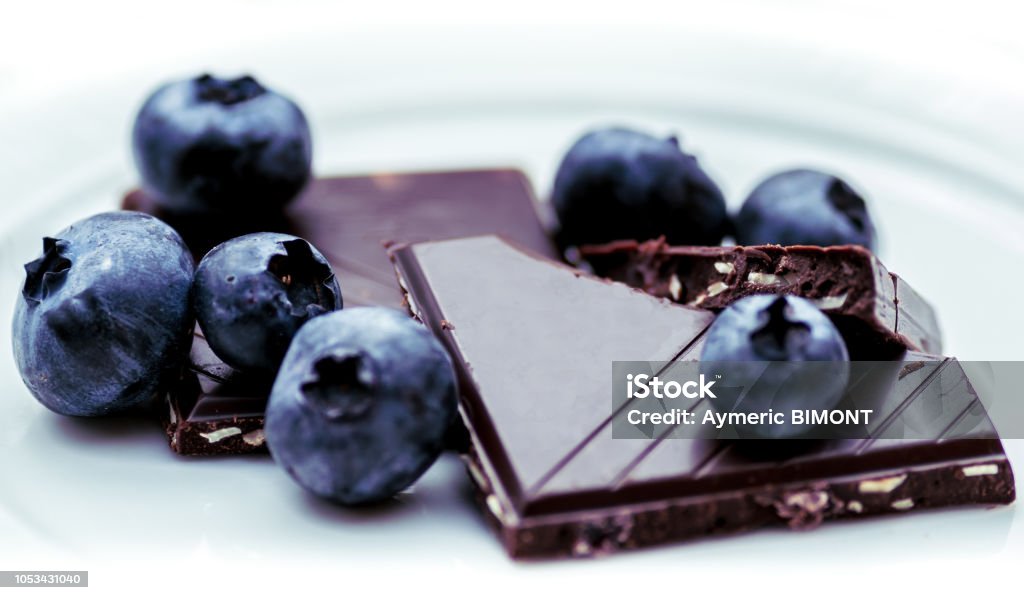 Chocolate and Blueberries Chocolate Bar Stock Photo
