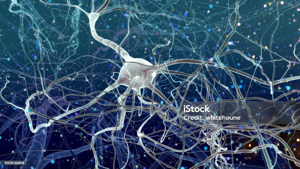 Inside of Brain Realistic 3D render of super macro close-up view of neurones inside of human brain Nerve Cell Stock Photo