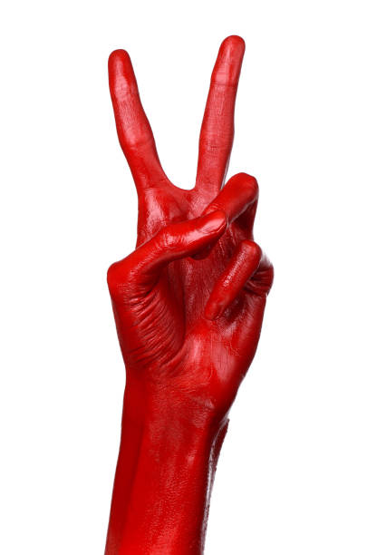 istock Red hand on white background, isolated, paint 1053450612