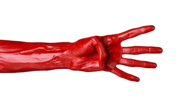 istock Red hand on white background, isolated, paint 1053453740